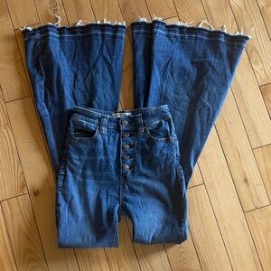 We The Free Indigo Flare Bell Bottom Jeans with Raw Hem